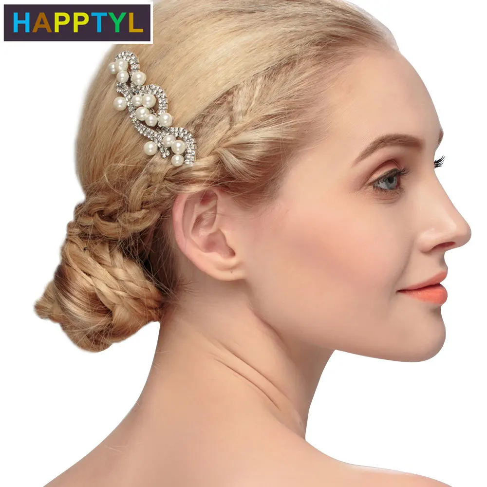 

HAPPTYL 1Pcs Hairpin Combs Crystals Rhinestone Pearls Bridal Hair Pins Hair Clips Women Wedding Headpiece for Bridal Bridesmaids