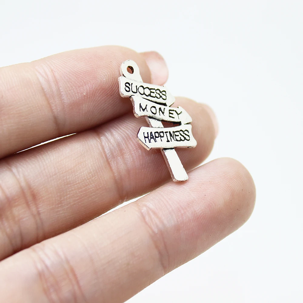 

25pcs--25x14mm Success Money Happiness Charm, Antique Tibetan Silver Road Sign Charms Pendant For Jewelry Diy Making