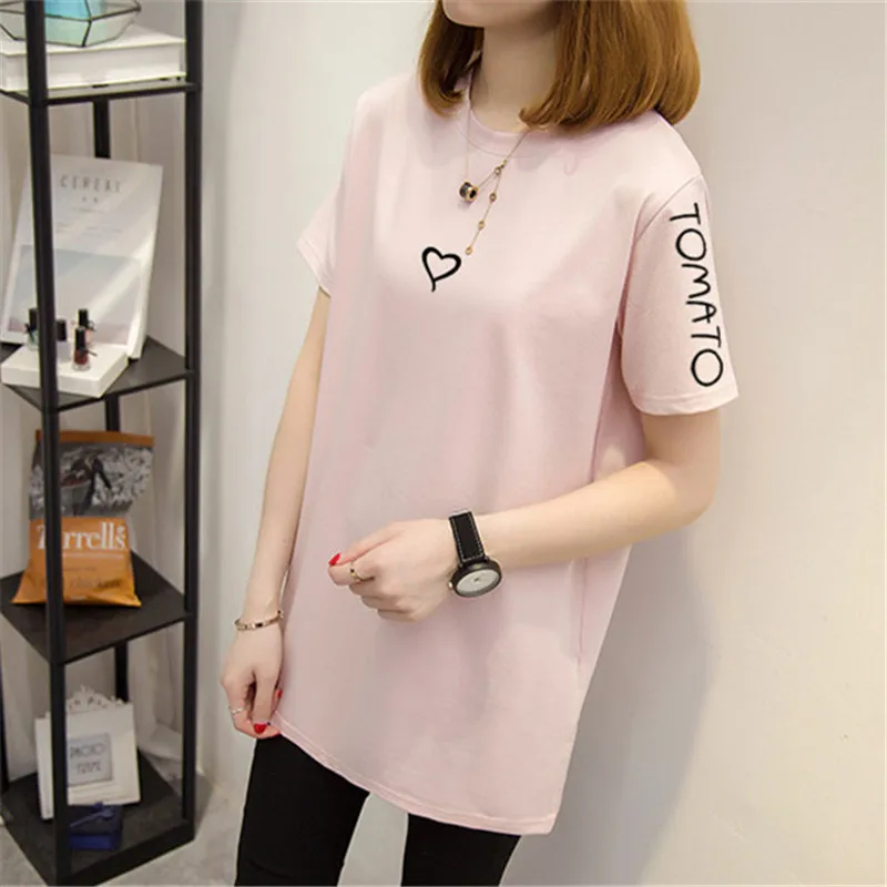 

New Summer Women Korean T Shirt Female Fashion Slim V Neck Short Sleeve Temperament Mujer Casual Tops Heart Print Loose T Shirrt