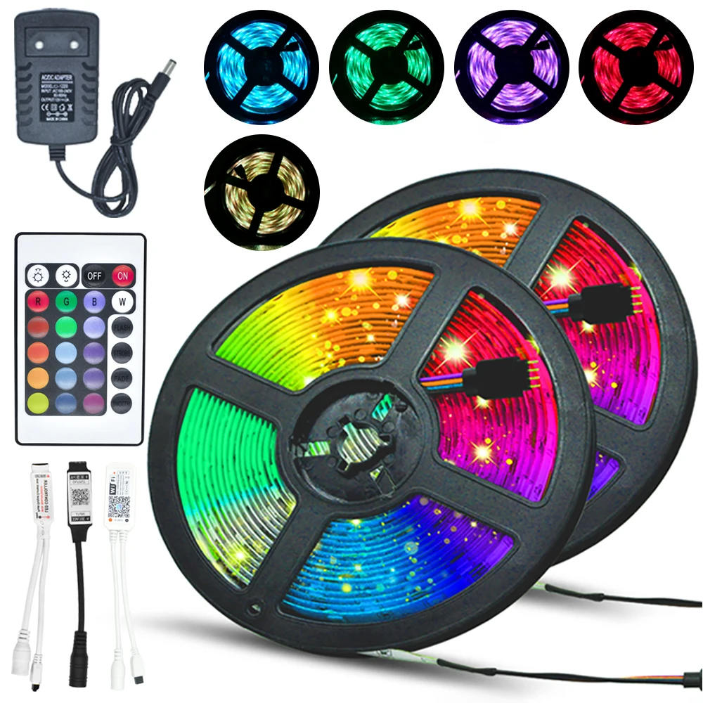 

Светодиодная лента освещения Luces Led RGB 5050 2835 Bluetooth Водонепроницаемая меняющая цвет Гибкая лента Диодная лента DC 12 В 5 м 10 м 15 м 20 м