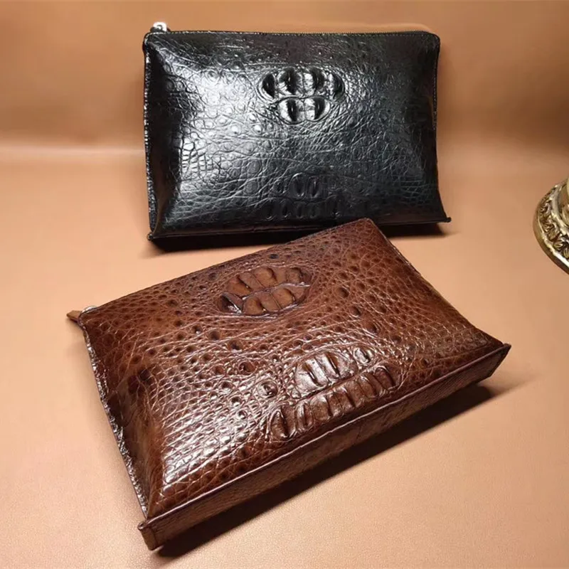 Сумка-конверт мужская из натуральной крокодиловой кожи с ремешком на руку |