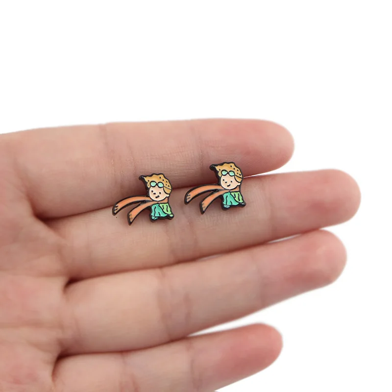

HJ332 Prince And Fox Studs Earrings For Womens Enamel Stainless Steel Pierce Korea Earrings Jewelry Girls