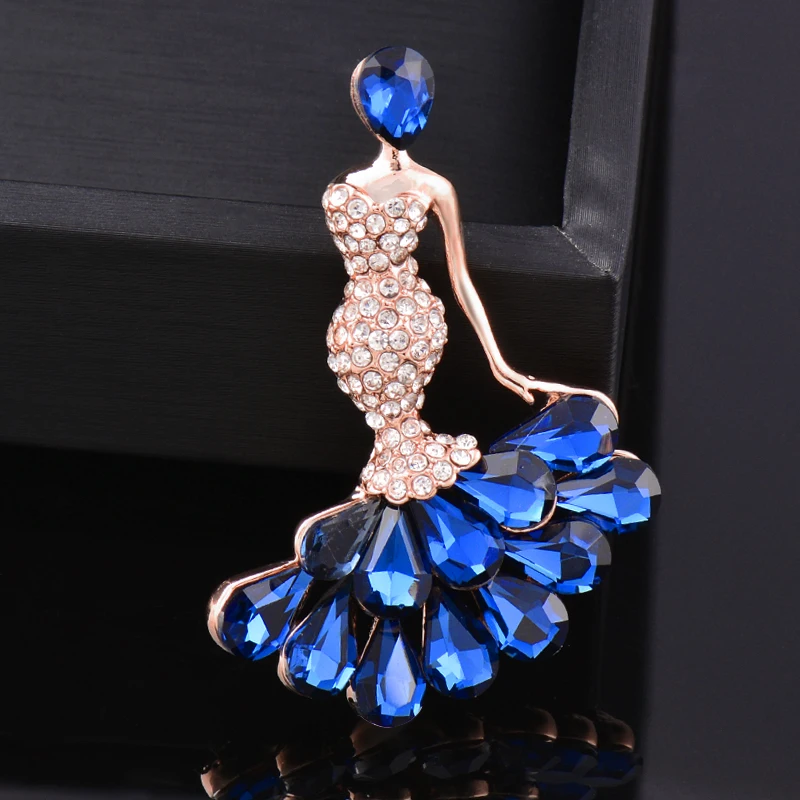 Женская Блестящая брошь LEEKER однотонная в виде синего стразы оленя русалки