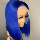 Шелковистый прямой синий короткий Боб 13x4 кружевной передний синтетический парик для модных женщин с Babyhair предварительно выщипанные парики для повседневного Косплея