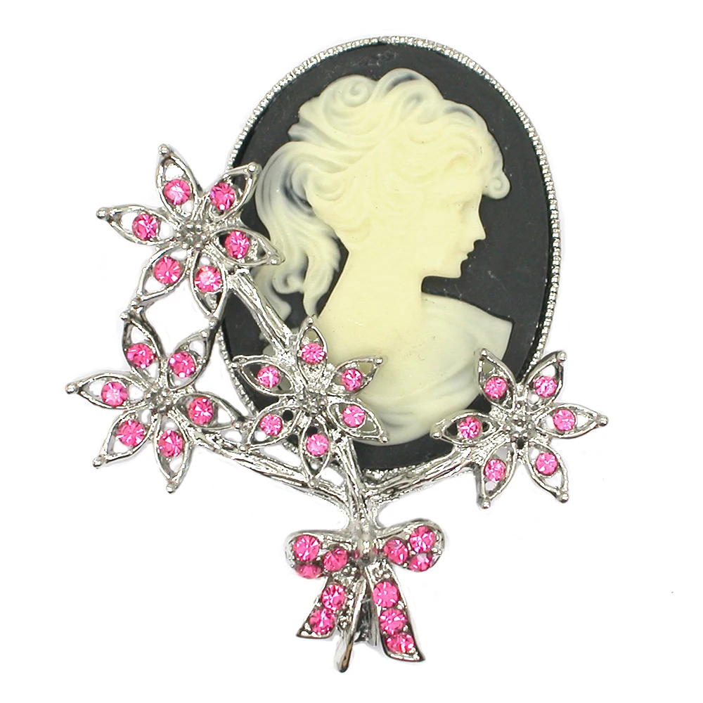 

Flower Portrait Pin Cameo Brooches Rhinestone Women Men Party Causal Brooch Pins Accessories Jewelry Gifts