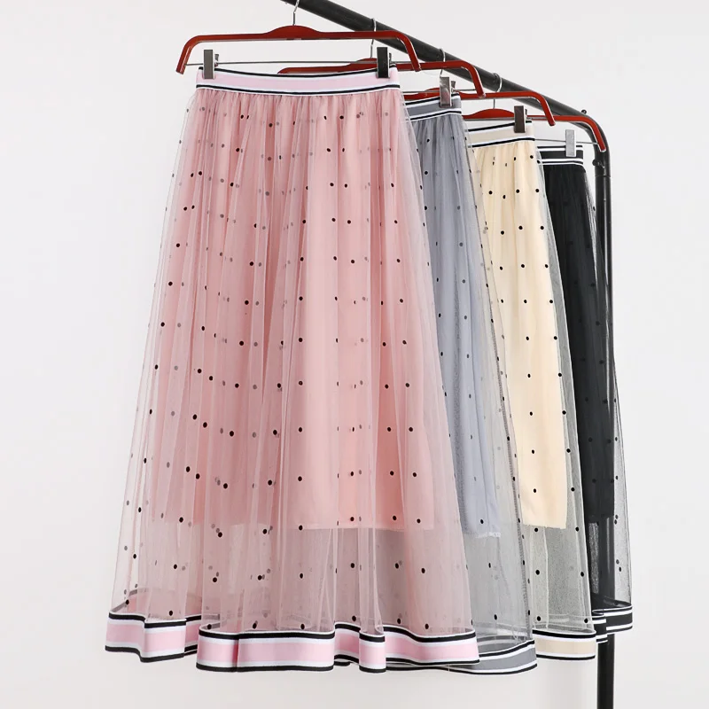 2019 новая весенняя летняя Пастельная юбка в горошек с двойной сеткой повседневная
