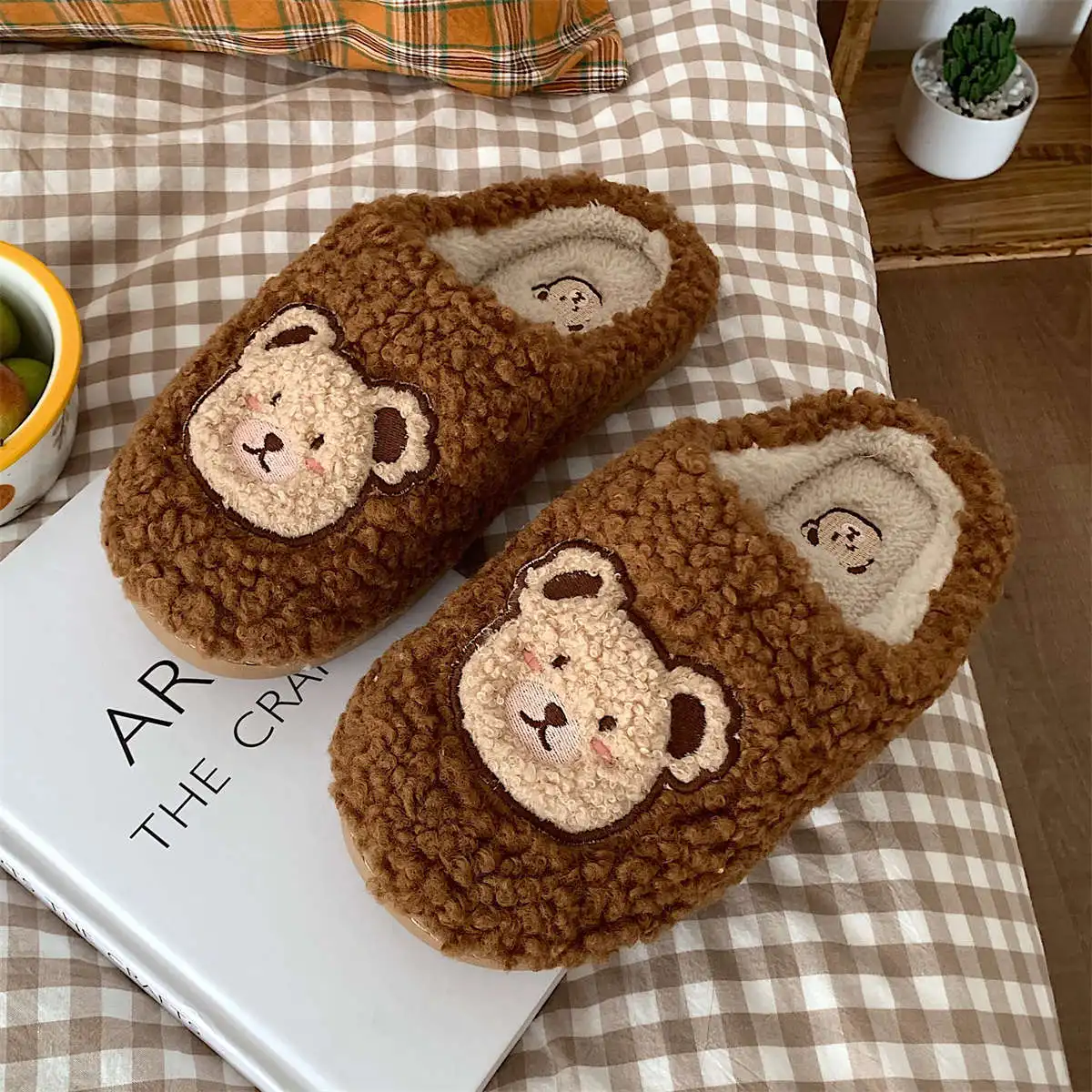 Cute Ins Fashion Home Cotton Slippers Female Cartoon Indoor Warm Plush Shoes  Fluffy Slippers  Woman Shoes  Home Shoes