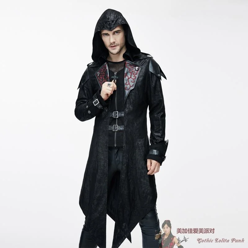 

Pending device fashion Steampunk Gothic detachable hat leather long windbreaker ct06901