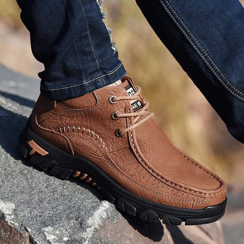 

Модные мужские ботинки, мужские теплые меховые ботинки, зимняя обувь из натуральной кожи, Высококачественная кожа, удобные мужские ботильо...