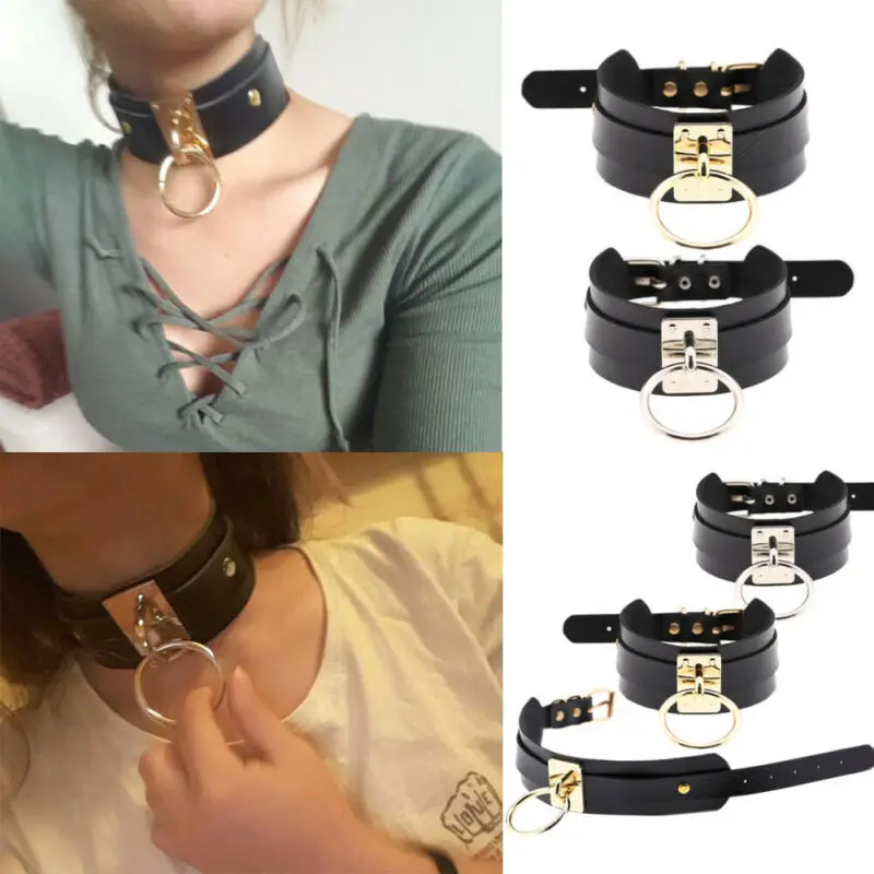 New Fashion Punk Gothic Wide PU Leather O Ring Collar Choker Necklace Women |