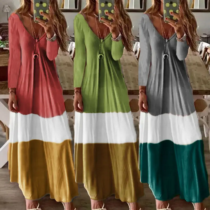 2019 Новое Женское платье с длинным рукавом v-образным вырезом повседневное