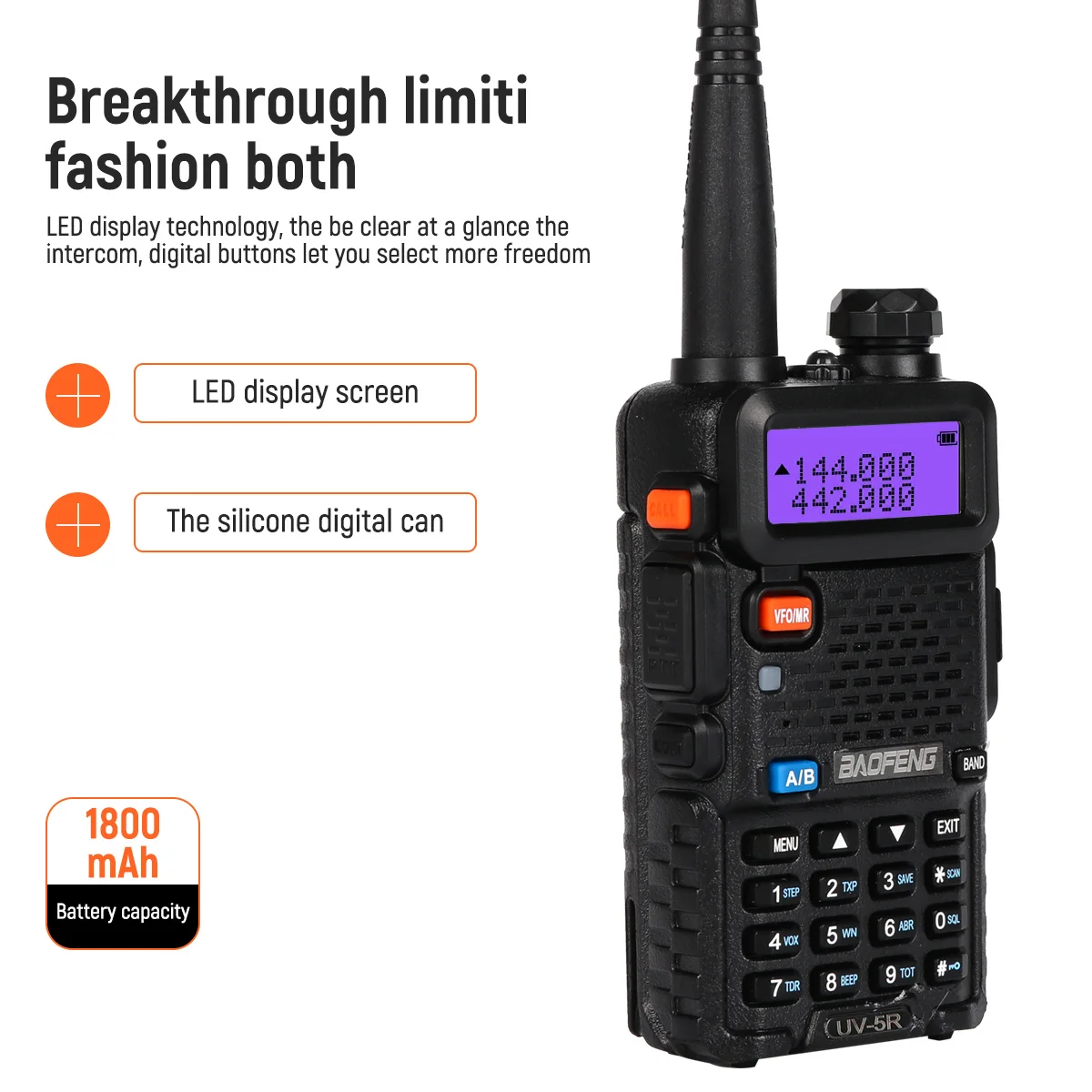4PCS/Set BAOFENG UV-5R Walkie Talkie 5W Dual Band VHF UHF 136~174MHz 400~470MHz  Hunting Radio With Flashlight