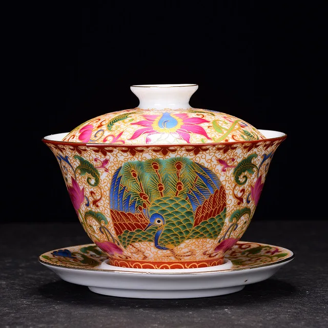 Изысканная фарфоровая чаша Цзиндэчжэнь с эмалью 150 мл|Пиалы для чая| |