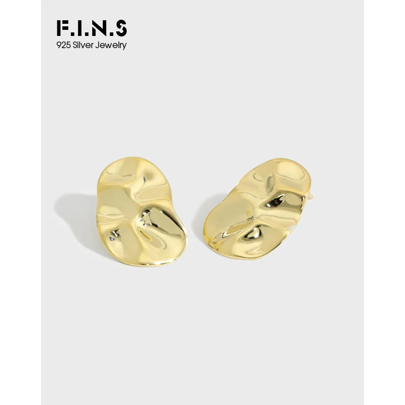 

F.I.N.S Simple Irregular Convex Surface 925 Silver Stud Earrings Real Sterling Silver Geometric Earrings Fashion Fine Jewelry