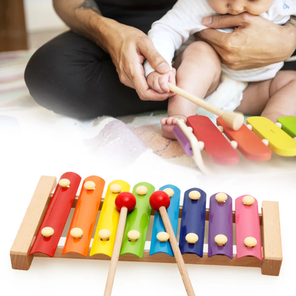 

Percussion Xylophone Wooden Eight-Notes Frame Baby Education Toy with 2 Mallets Puzzle Baby Early Educational Toy