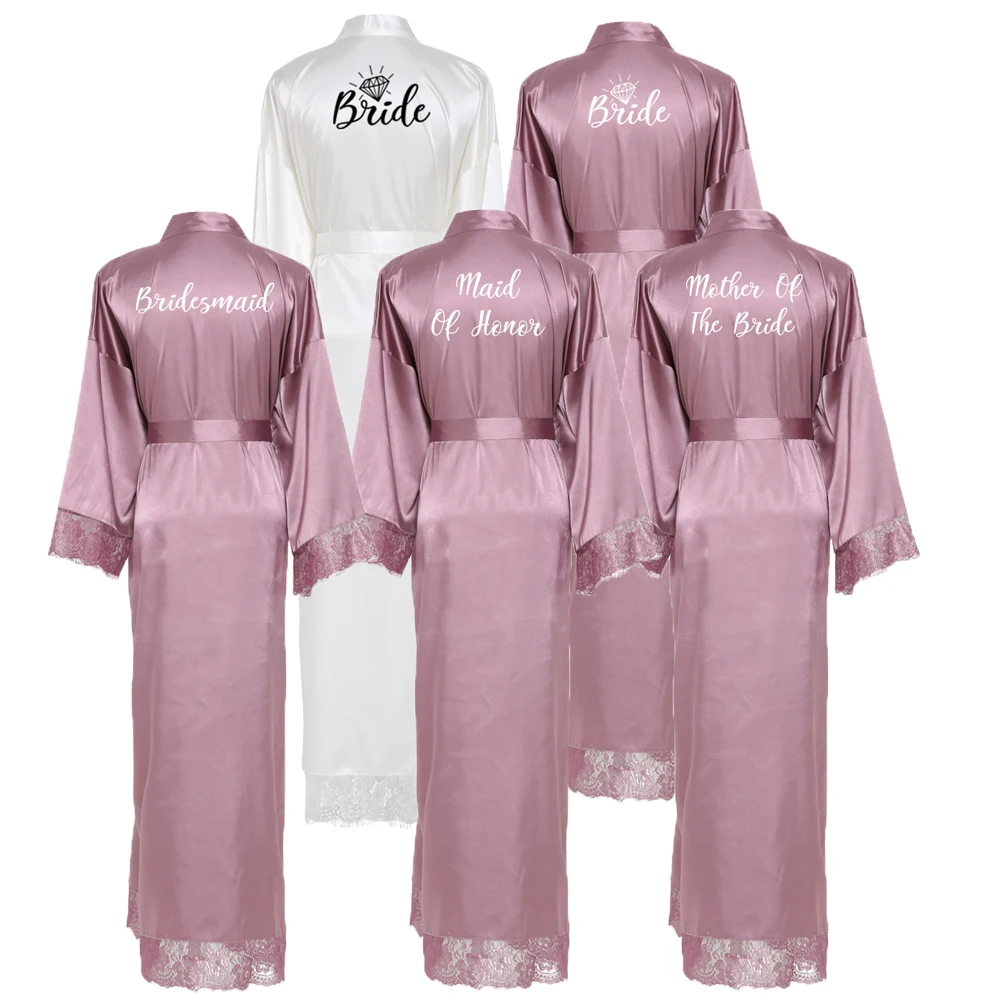 Bridesmaid Robes Long Large Plain Mother Bride Robe Silk Satin Robe Wedding Robes Bathrobe Lace Robe Mauve
