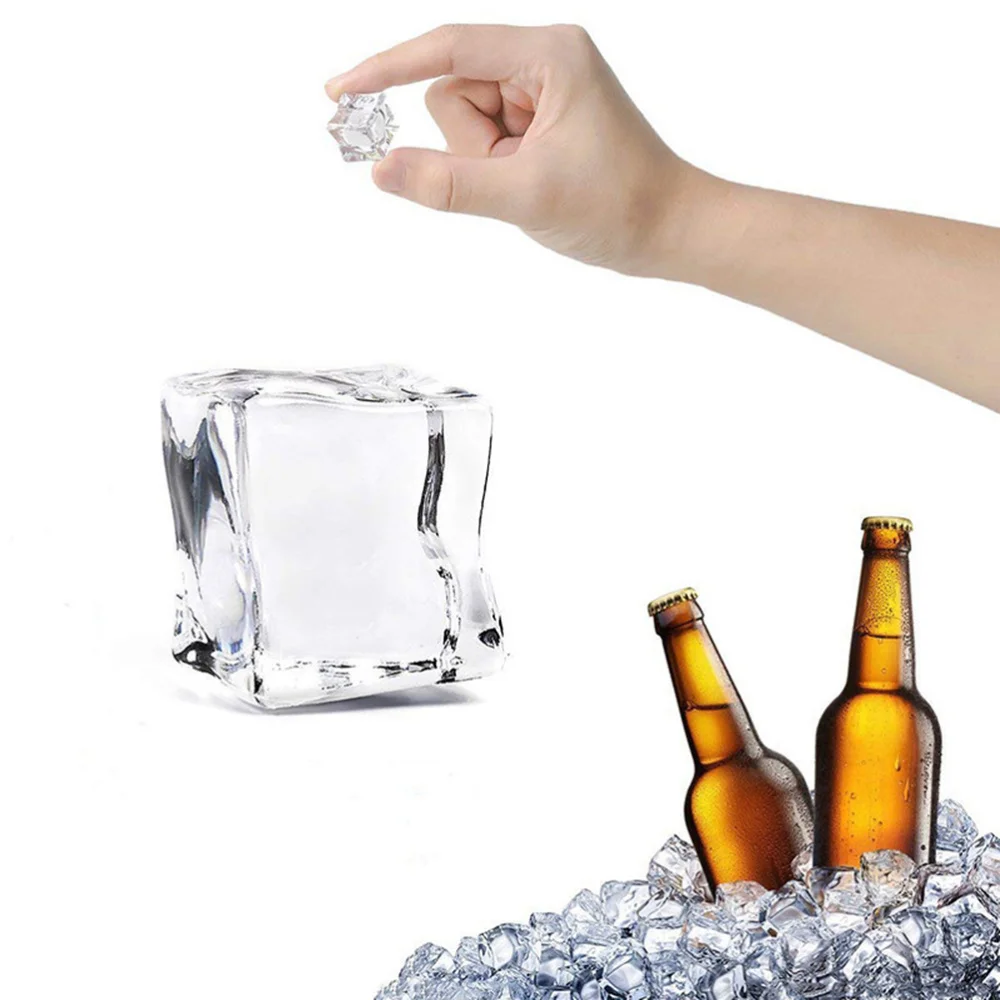 

100Pcs 20mm Cube Square Shape Glass Luster Ice Cubes Fake Artificial Acrylic Ice Cubes Crystal Clear Photography Props Kitchen D