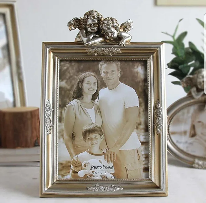 8 inch silvery Ретро фоторамки золотистого цвета, семейные свадебные фоторамки для пар, Фоторамки из смолы, стеклянные рамки для домашнего декора, овальные прямоугольные - Цвет: 8 inch silvery
