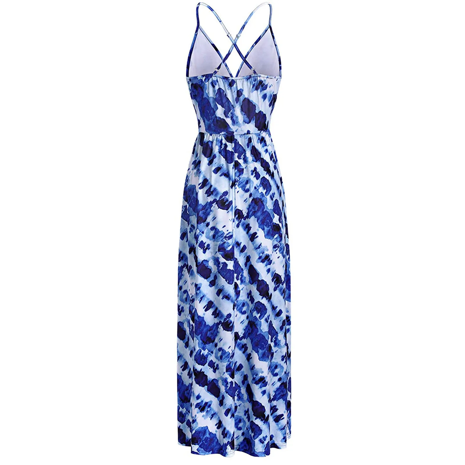 

Dresses For Women 2021 Summer Casual V-Neck Backless Floral Print Split Maxi Dress Female Loose Spaghetti Strap Dress#35