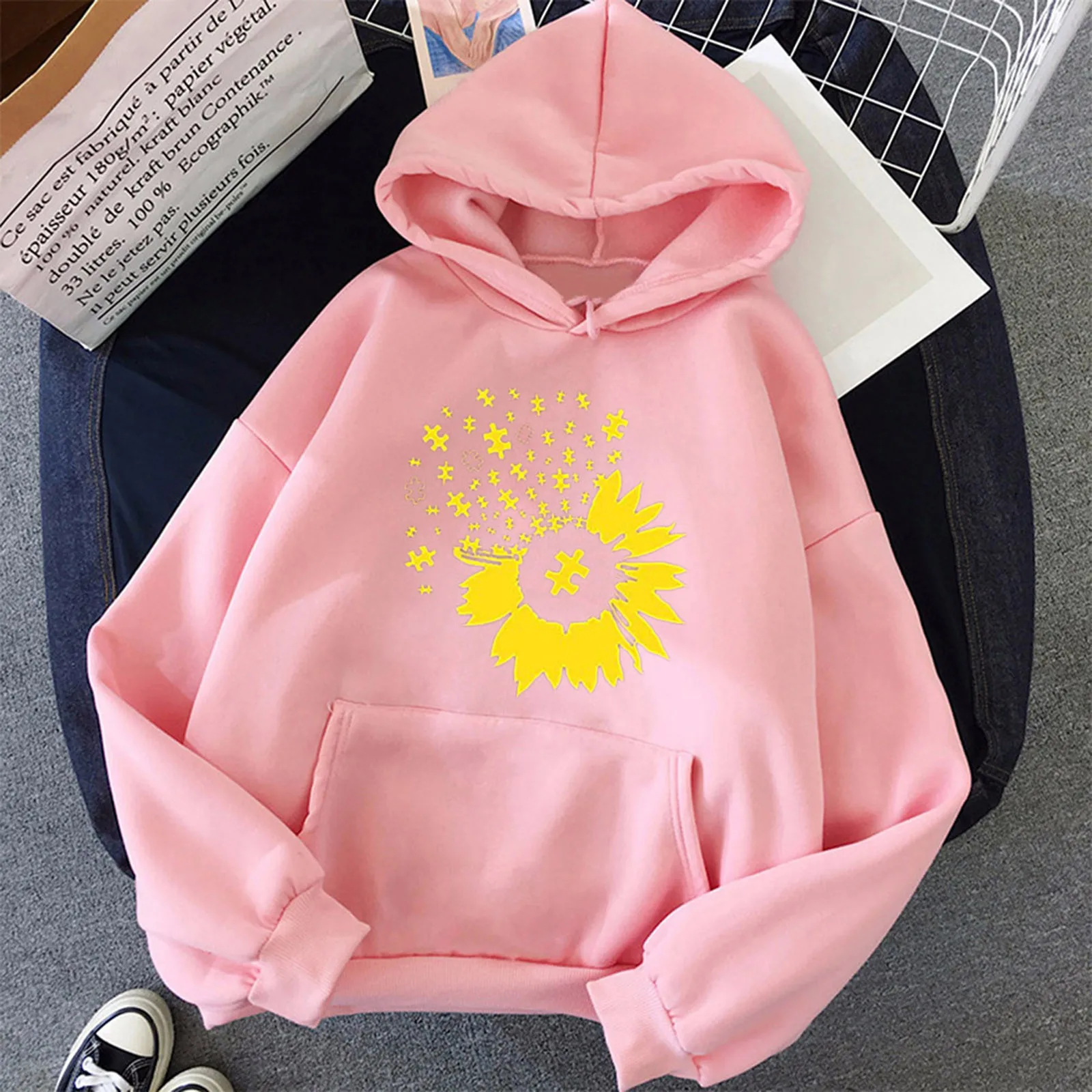 

Women Hoodies Oversized Print Pocket Sweatshirts Hooded 2021 Autumn Harajuku Casual Korean Pullovers Tops polerones de mujer