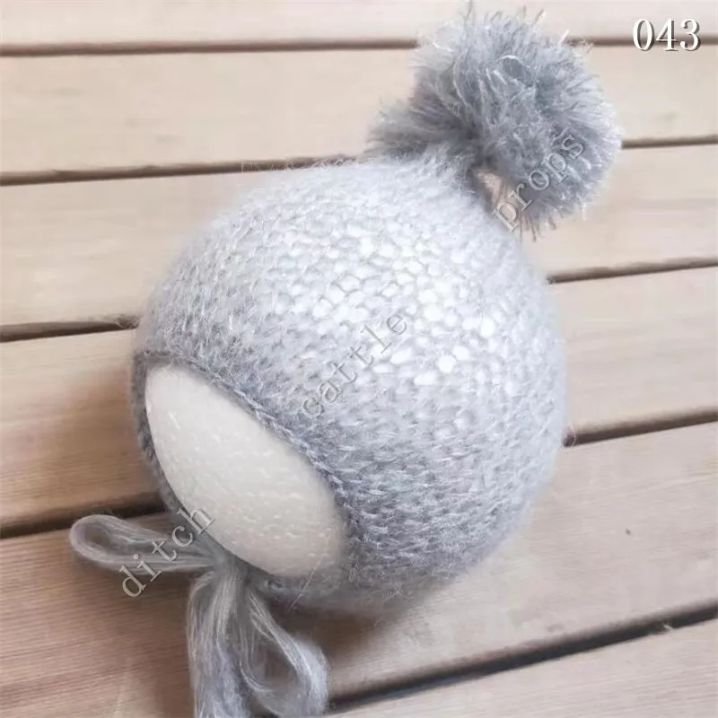 Sombrero de Mohair tejido a mano, accesorios de fotograf&iacute;a para reci&eacute;n nacidos-4