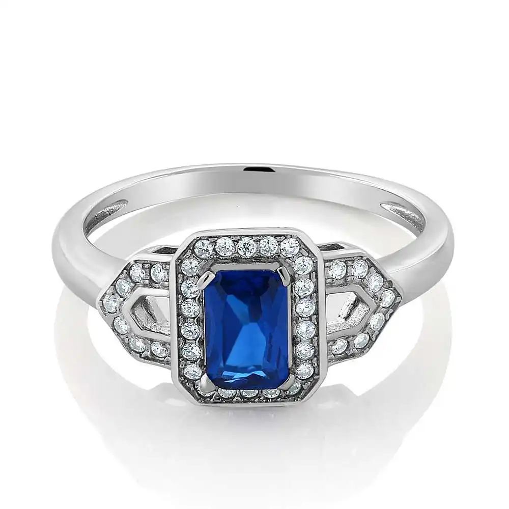 0.90 Ct Emerald Cut Royal Blue Zirconia 925 Sterling Silver Ring | Украшения и аксессуары