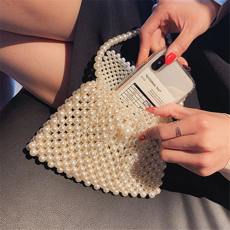 

Women Mini Pearl Bags Crossbody Shoulder Bags 2019 New Retro Beaded Handbags Luxury Handmade Totes Purse Ladies Evening Bags