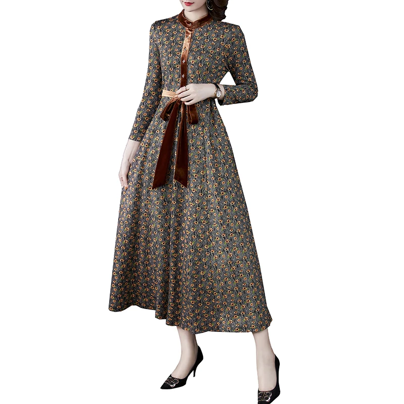 

Chinese style dress for women long Spring 2020 new Full sleeved dress ladies improved cheongsam dress Heavy Mulberry Silk Autumn