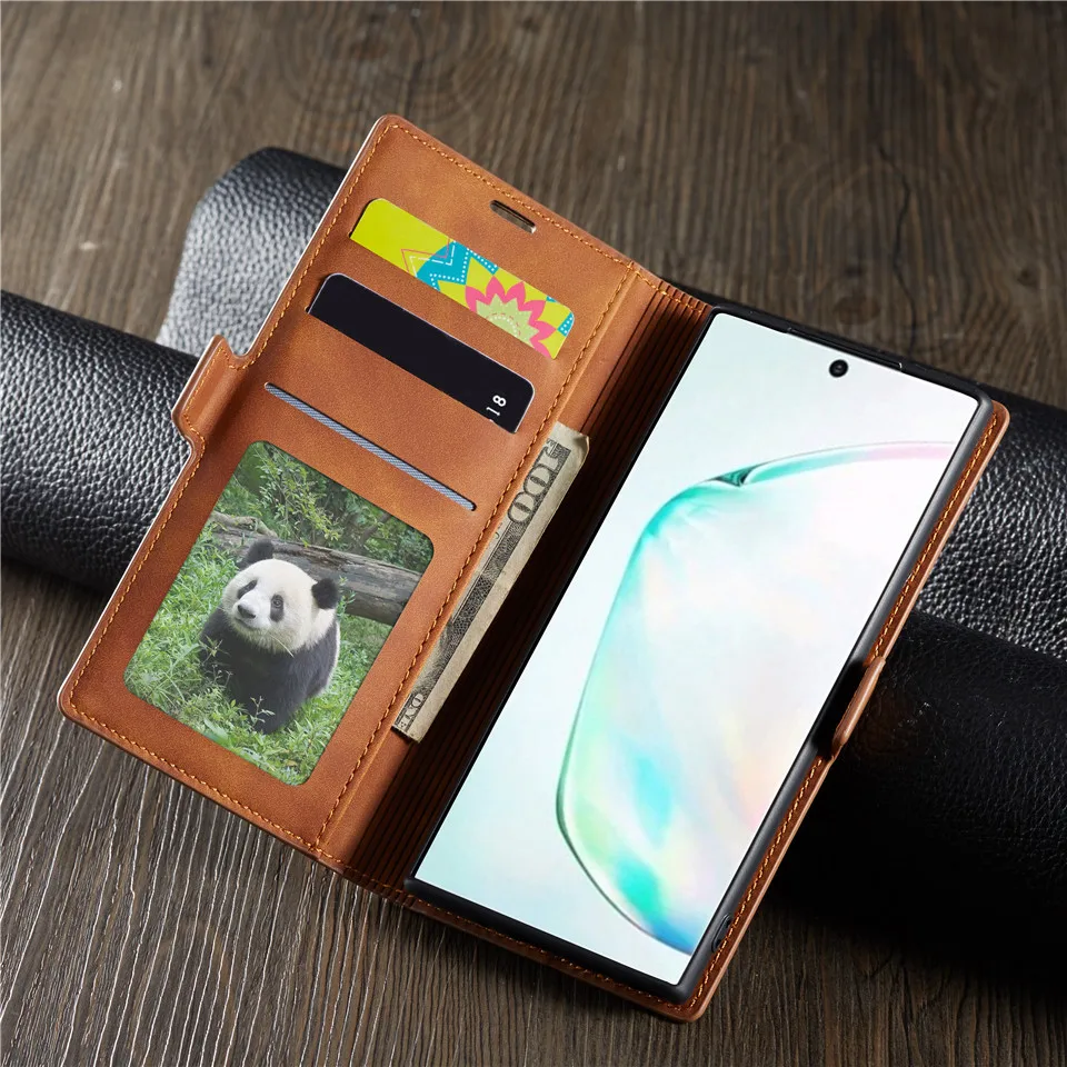 Роскошный кожаный флип чехол для телефона Samsung Galaxy Note 10 Plus Pro магнитный
