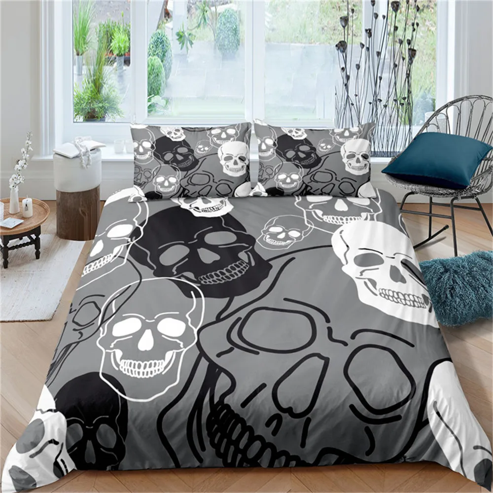 

3D Cool Skull Printed US/EU/AU Size Single Double Queen King 2/3pcs One Set Microfiber Bedding Set Black Quilt Duvet Cover Set