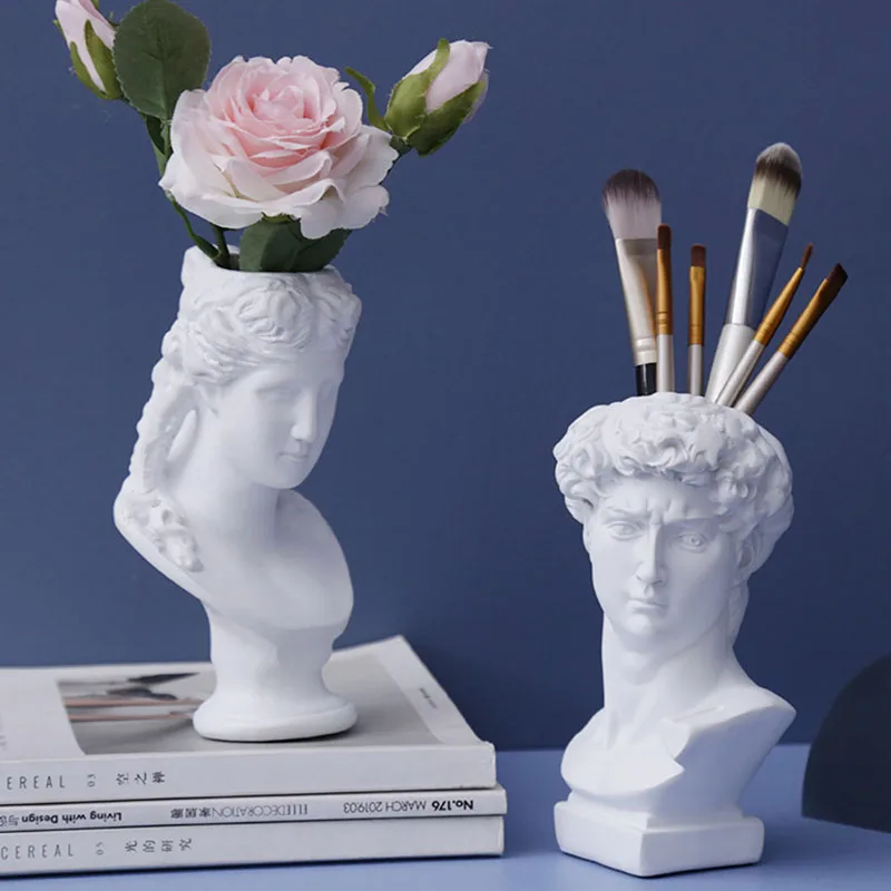 

Creative Plaster Statue Miniature Model Multifunction Flower Arrangement Flowerpots Pen Holder Ornaments Desk Decor Furnishings