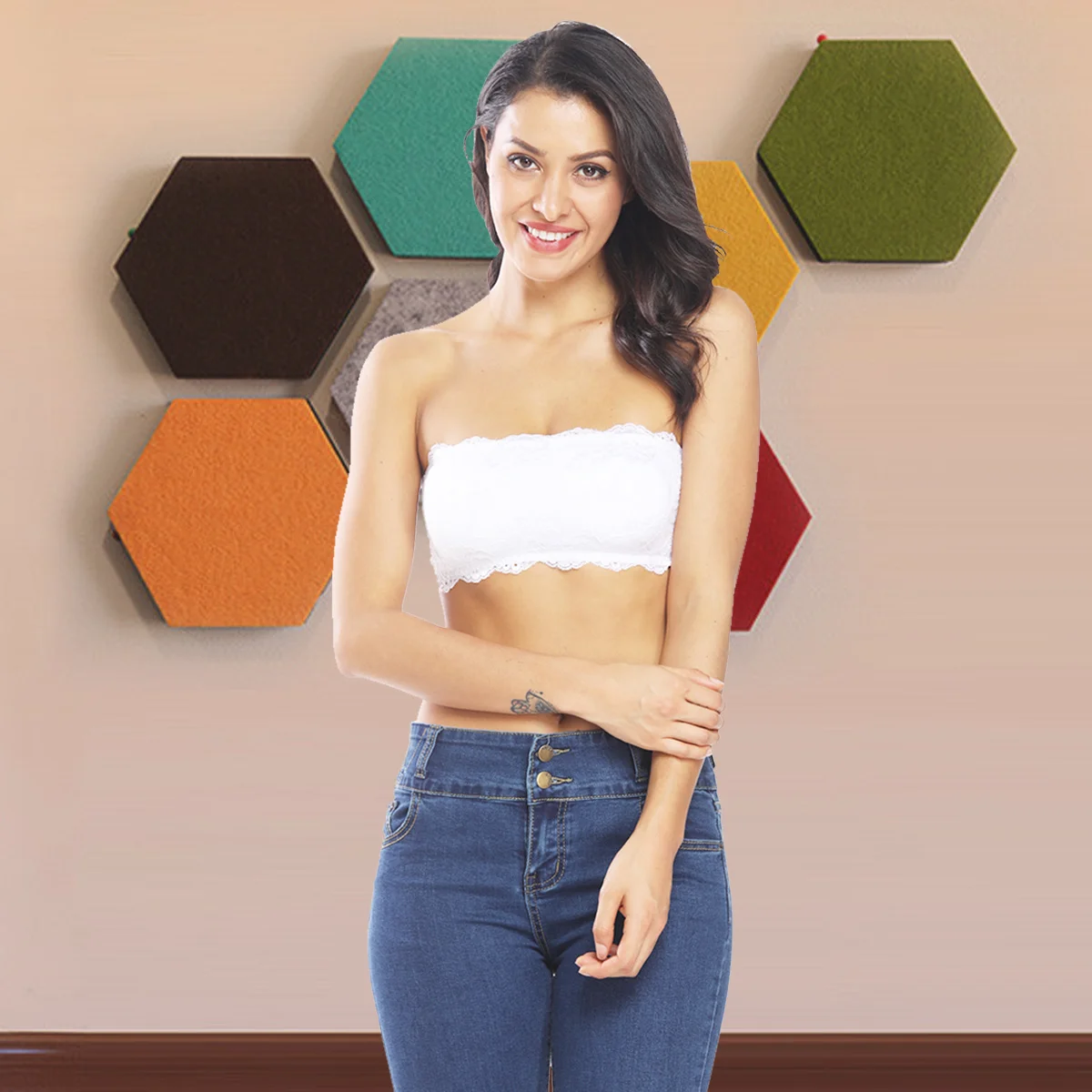 Без бретелек укороченный топ сексуальное нижнее белье кружевной бюстгальтер