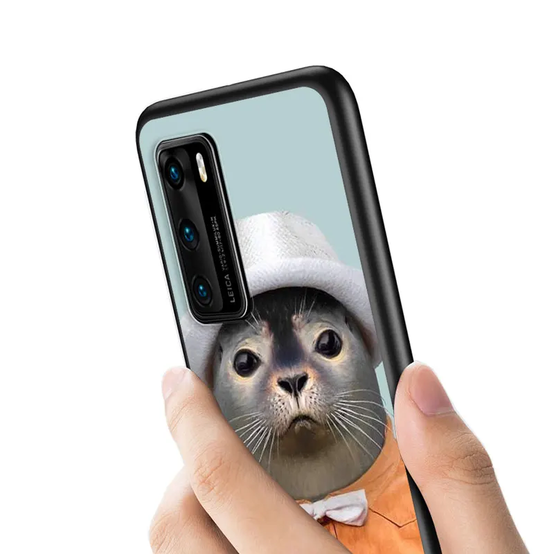 

Cute Animal panda dog wolf for Huawei P40 P30 P20 P10 Pro Lite E Plus 4G 5G P9 P8 Lite P Smart Z S Plus Soft Black Phone Case