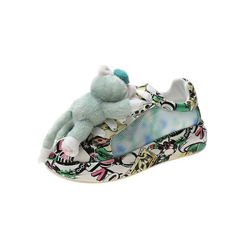 

Женские кожаные туфли, толстая нескользящая подошва, на шнуровке, удобная повседневная обувь с граффити