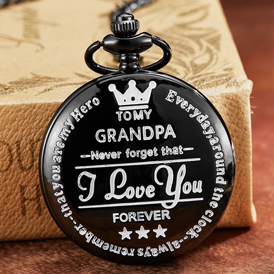 To Grandpa Watch 2 5 цветов для моего дедушки кварцевые карманные часы I LOVE YOU FOREVER с лазерной гравировкой ожерелье часы на ремешке с цепочкой для мужчин дед подарок на день рождения - Цвет: To Grandpa Watch 2