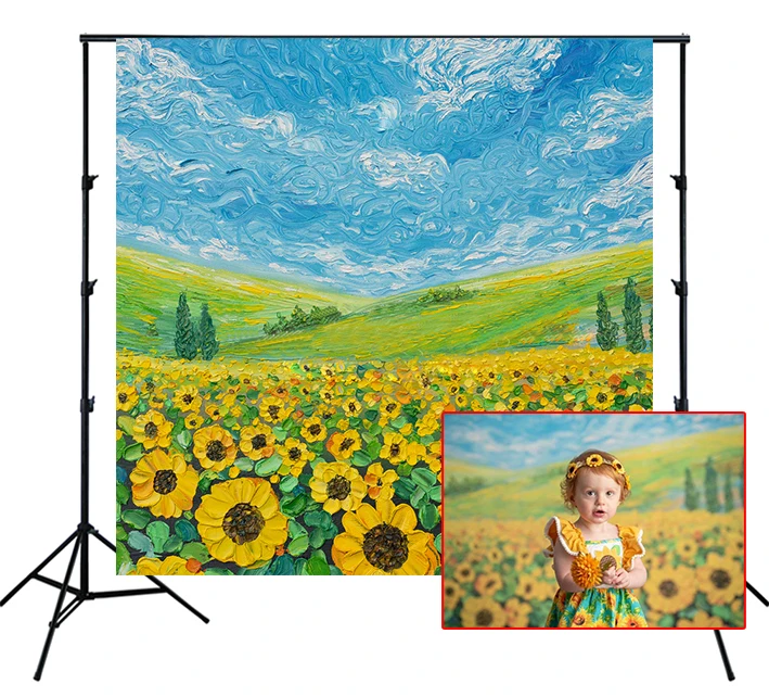 

Sunflower Photography Backdrop Wedding Floral Painting Sky Background Photo Studio Newborn Baby Child Photophone PhotocallSM-514