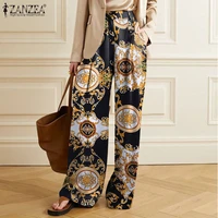 women satin printed trousers zanzea 2021 kaftan floral wide leg pants autumn casual long pantalon palazzo female zipper turnip