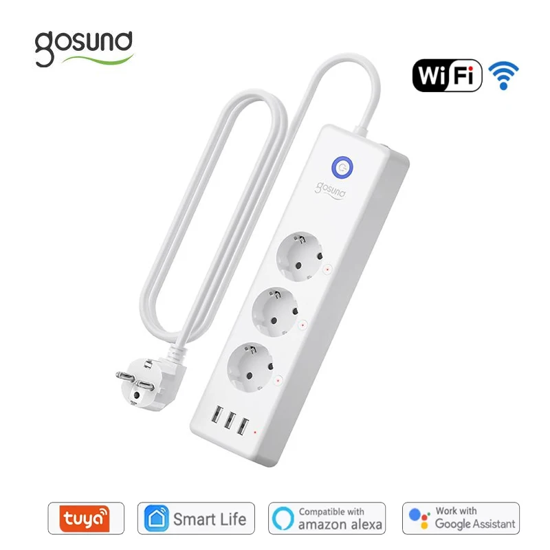 

Gosund Tuya Smart Life 16A WiFi умная полоса питания с 3 usb-портами, независимый переключатель, мульти-разъем с Alexa и Google Home