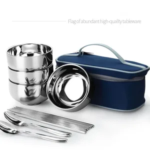 Столовые приборы из нержавеющей стали, складные палочки для еды ложки миски, сумка для пикника набор туриста, посуда для путешествий