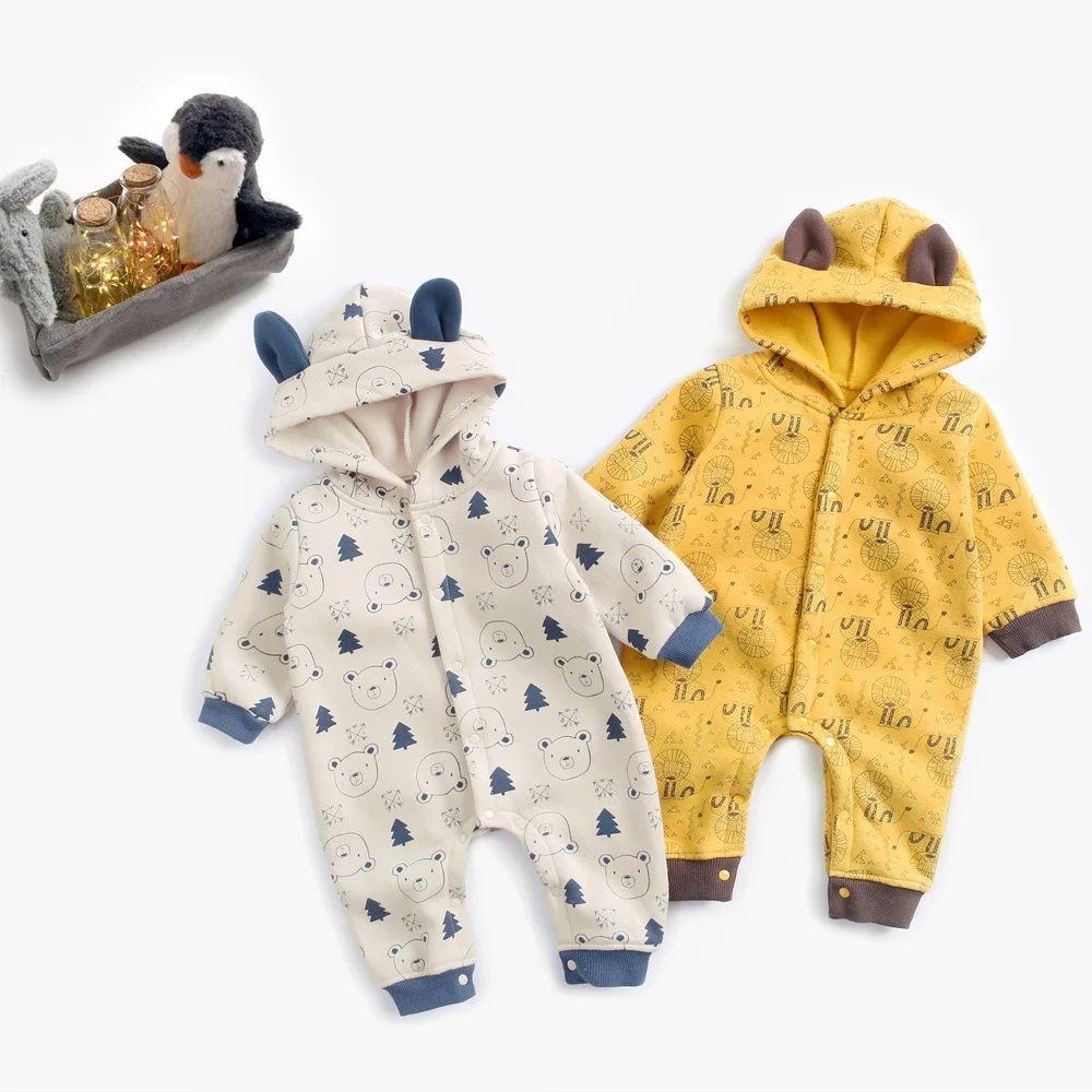 

Winter Baby Rompers Thick Cotton Long Sleeve Newborn Boys Girls Jumpsuits Hooded Baby Onesie Toddler Infant Overalls Clothes 3M