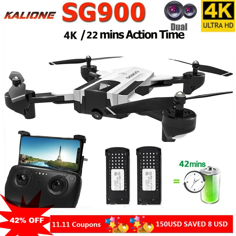 SG900 складной Wifi Радиоуправляемый Дрон 4K с камерой HD Dual 50X Follow Me Квадрокоптер Профессиональный Дрон долгий срок службы батареи игрушка для детей