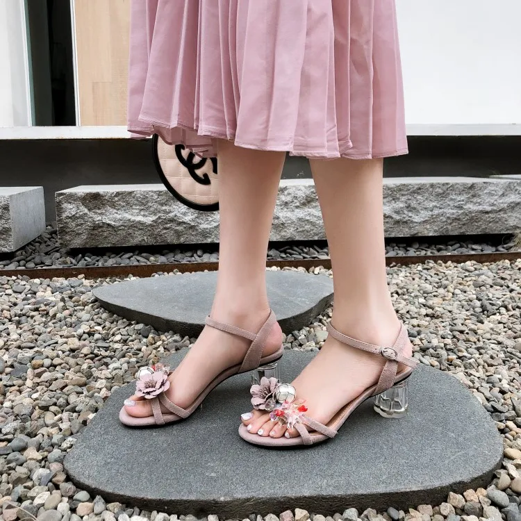 

Plus Size 11 high heels sandals women shoes woman summer ladies Pearl slippers with thick heels