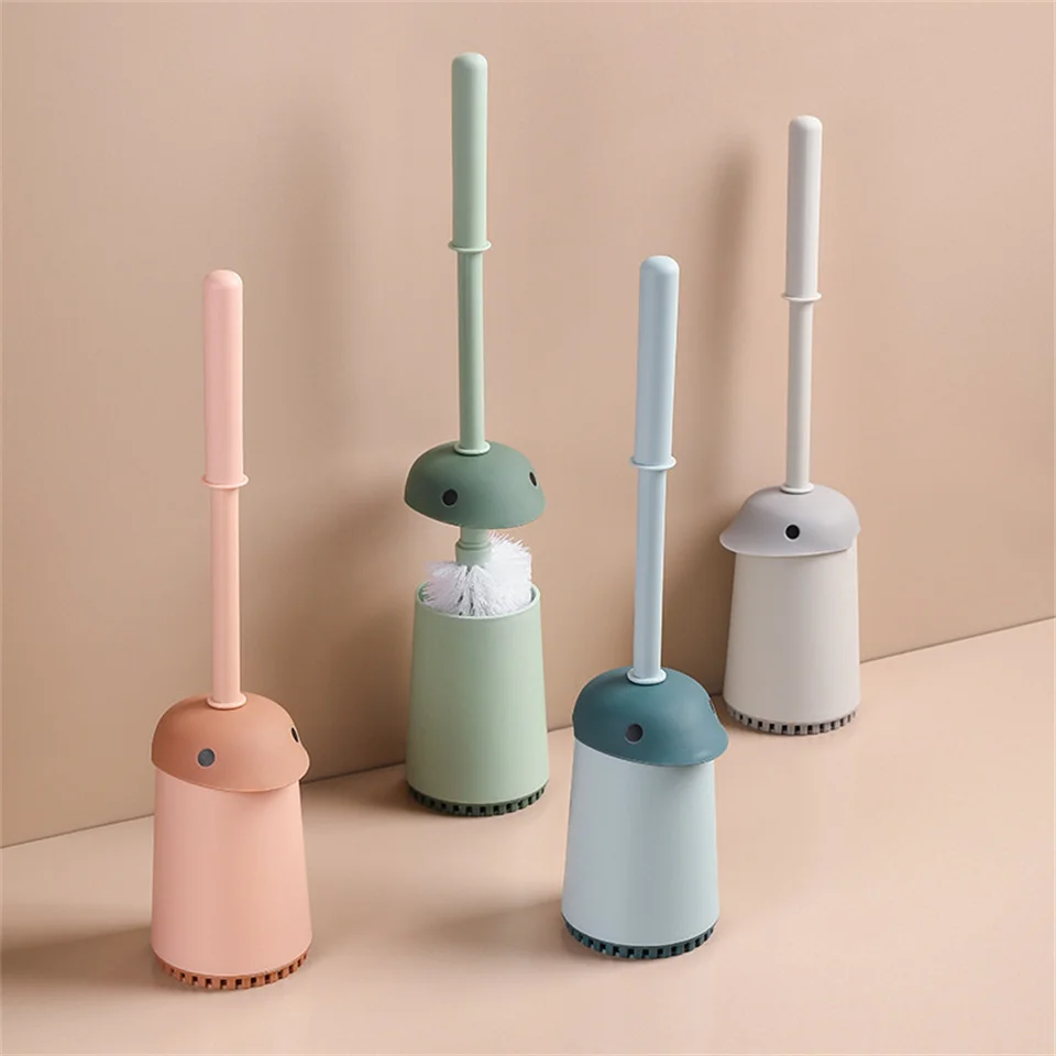 

Toilet Brush With Base Long Handle Toilet Cleaning Set Round Head Flexible Soft Bristles Brush For Bathroom Cleaning Tools