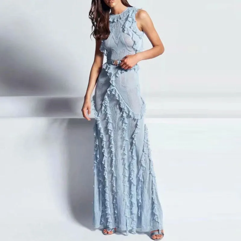Женское шифоновое платье без рукавов Элегантное Длинное Платье составного кроя