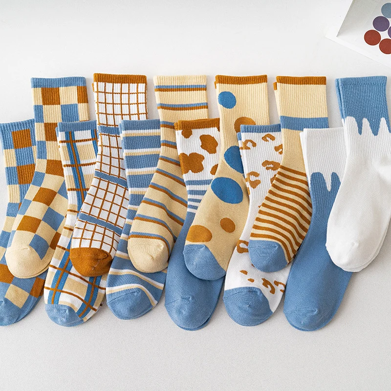 

Носки женские свободного покроя, милые хлопковые Вязаные квадратные клетчатые, в стиле Харадзюку для школьниц