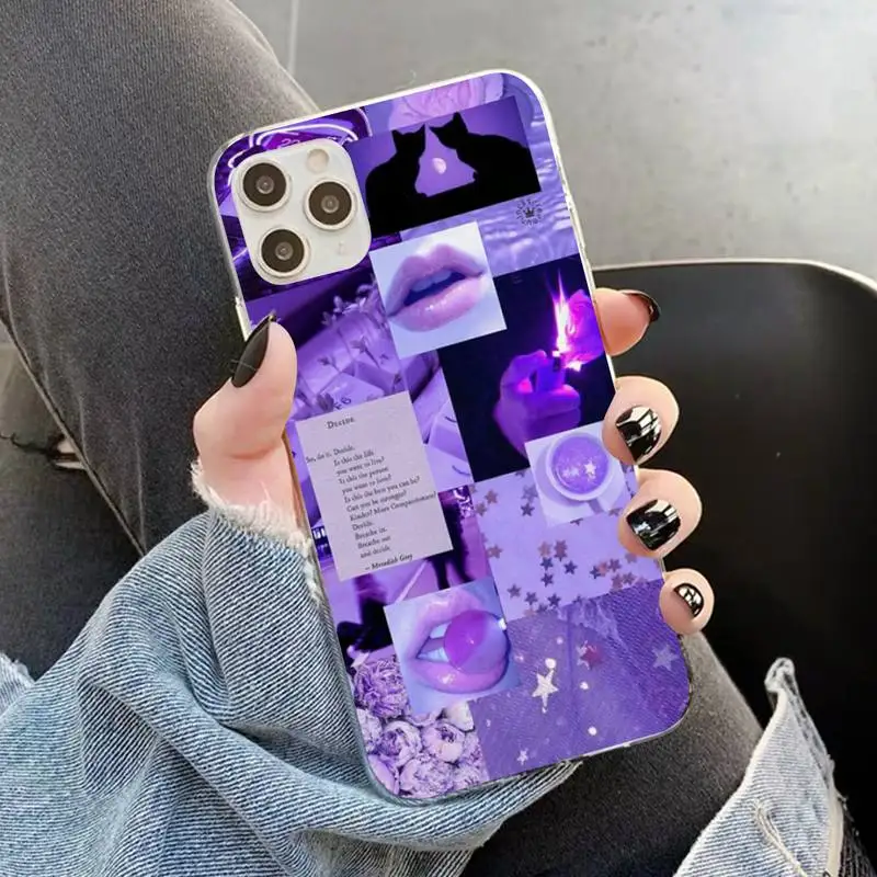 YNDFCNB Purple Love Aesthetic Art Girly Phone Case for iphone 13 11 12 pro XS MAX 8 7 6 6S Plus X 5S SE 2020 XR case