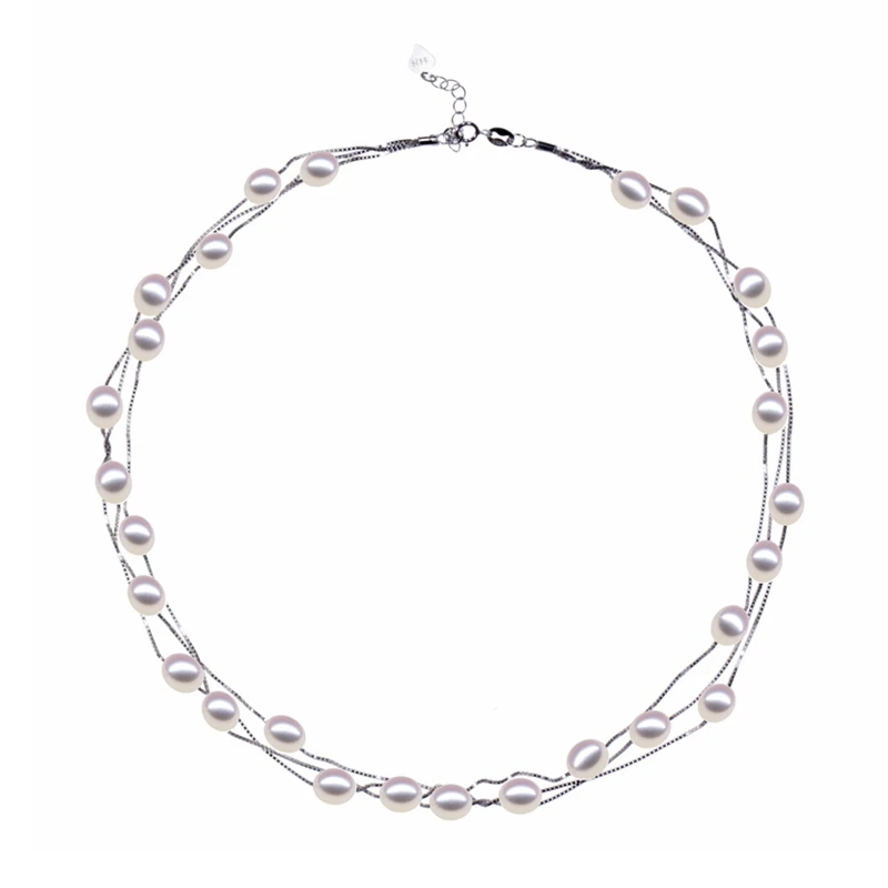 

Multi-layer rose gold S925 Sterling silver necklac Perfect freshwater pearl necklace fashion necklace For women Free shipping