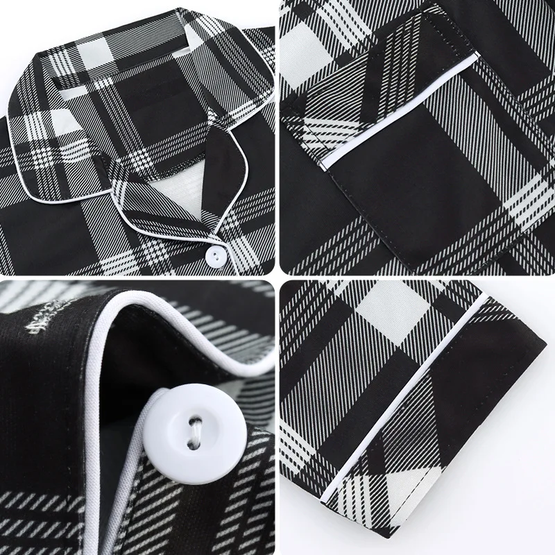 

Casual Loose Oversized Women's Housewear Autumn Lapel Plaid Cool Wind Cardigan Long Sleeve Pajamas Pants Suit