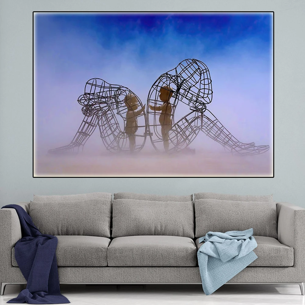 

Abstract Metal Figure Child Sculpture Posters and Print Wall Art Powerful Love Canvas Painting for Living Room Nordic Home Decor