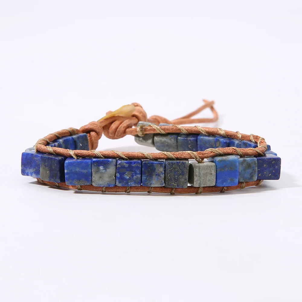 B-B0491-O SHINUS BOHO красочные кости форма натуральный камень один кожаный браслет обёрточная бумага полудрагоценный камень квадратный бисерный Браслет манжета - Окраска металла: B-B0491-O